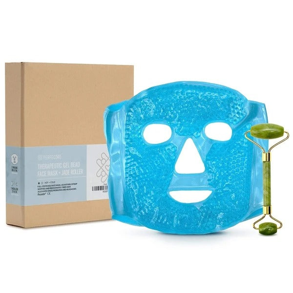 Jade roller and blue gel ice face mask with box