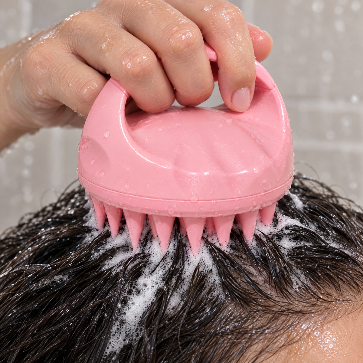 The silicone spikes parting wet hair down to the scalp
